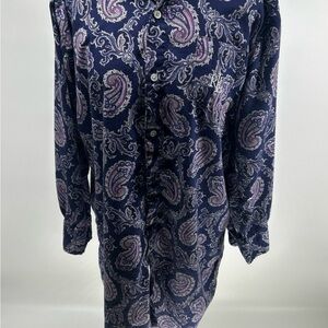 Lauren Ralph Lauren small, button up, sleep shirt, gown, dress, paisley